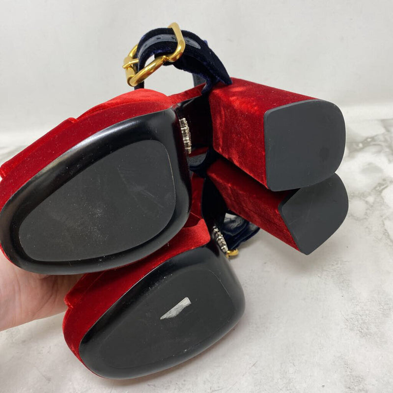 PRADA WOMEN'S HEELS red navy 38