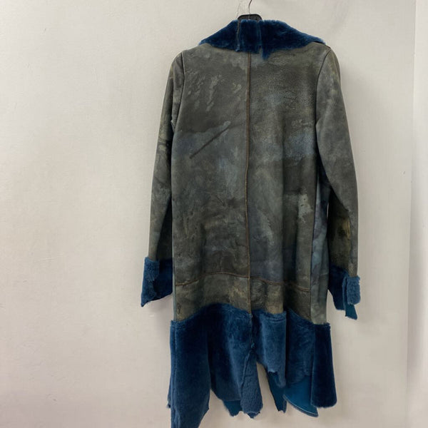 WOMEN'S COAT blue black cream M