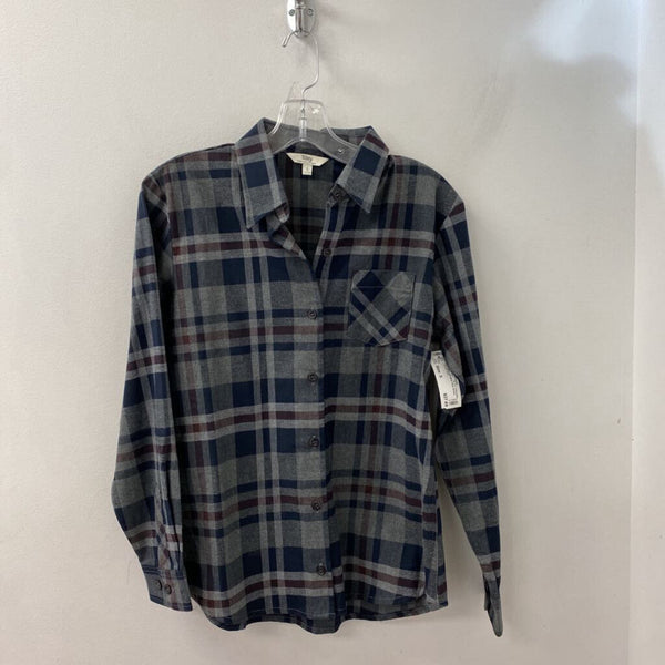 TILLEY endurables WOMEN'S BLOUSE/SHIRT grey navy brown plaid S