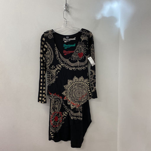 DESIGUAL WOMEN'S DRESS blavck cream red S