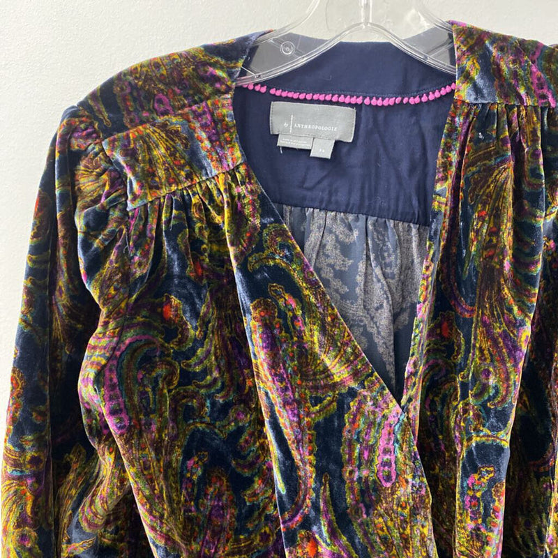 ANTHROPOLOGIE WOMEN'S TOP navy yellow green purple XS