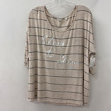 REITMANS WOMEN'S PLUS TOP beige grey stripe 2XP