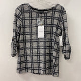 RESERVED WOMEN'S TOP black white marled plaid L