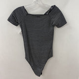 WOMEN'S T-SHIRT white black stripe S