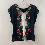 TED BAKER WOMEN'S T-SHIRT black green pink S/2