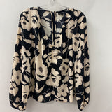 halston WOMEN'S BLOUSE/SHIRT black pale-pink floral print L
