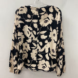 halston WOMEN'S BLOUSE/SHIRT black pale-pink floral print L