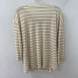 J CREW WOMEN'S T-SHIRT beige stripe w/neon topstitch L