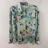 ZARA WOMEN'S BLOUSE/SHIRT floral on turquoise M