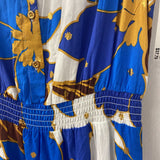 WOMEN'S DRESS blue yellow brown print