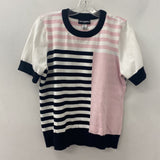 KARL LAGERFELD WOMEN'S SWEATER white pink black stripe L