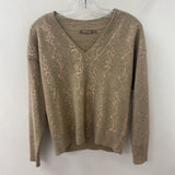 BRODIE fine cashmere WOMEN'S SWEATER faun w/pink metallic snake print S