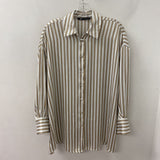 ZARA WOMEN'S BLOUSE/SHIRT white faun black stripe XS