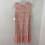 LOFT WOMEN'S DRESS white pink multi floral w/stripes L