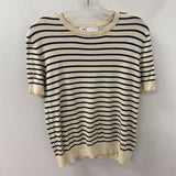ZARA WOMEN'S CARDIGAN cream navy stripe L