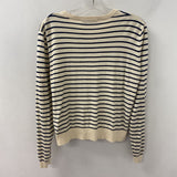 ZARA WOMEN'S CARDIGAN cream navy stripe L