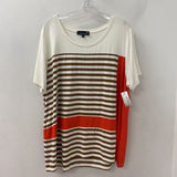 LAURA WOMEN'S PLUS TOP white brown orange stripe 2X