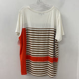 LAURA WOMEN'S PLUS TOP white brown orange stripe 2X