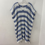EILEEN FISHER WOMEN'S DRESS white blue stripe L/XL