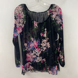 INC WOMEN'S TOP black pink floral M