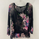 INC WOMEN'S TOP black pink floral M