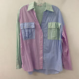 WOMEN'S BLOUSE/SHIRT colour blocked & striped L