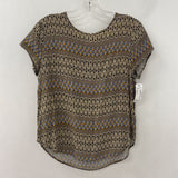 H&M WOMEN'S BLOUSE/SHIRT black orange geo print 6