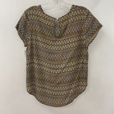 H&M WOMEN'S BLOUSE/SHIRT black orange geo print 6