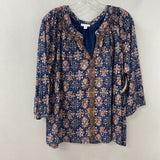 J JILL/PUREJILL WOMEN'S BLOUSE/SHIRT navy pink print XL