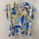 nicole miller new york WOMEN'S TOP blue yellow print M