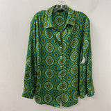 WOMEN'S BLOUSE/SHIRT green yellow turquoise pattern L