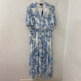WOMEN'S PLUS DRESS white blue floral 2X
