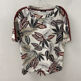 OLSEN WOMEN'S T-SHIRT white burgundy leaf print S-M/8