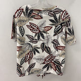 OLSEN WOMEN'S T-SHIRT white burgundy leaf print S-M/8