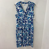 OLSEN WOMEN'S DRESS white blue tropical print M/10
