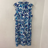 OLSEN WOMEN'S DRESS white blue tropical print M/10