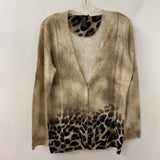 OLSEN WOMEN'S CARDIGAN white beige brown animal print M-L/12