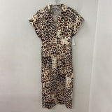 MANGO/MNG WOMEN'S DRESS white brown animal print 6