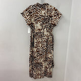 MANGO/MNG WOMEN'S DRESS white brown animal print 6