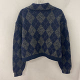 ZARA WOMEN'S CARDIGAN navy grey argyle M