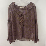 CREAM WOMEN'S BLOUSE/SHIRT brown pruple greek keky pattern M/44