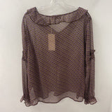 CREAM WOMEN'S BLOUSE/SHIRT brown pruple greek keky pattern M/44