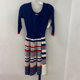 MILLY WOMEN'S DRESS navy cream brick S