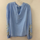 WOMEN'S BLOUSE/SHIRT blue multi colour embroidered sleeves M