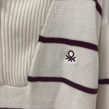 BENETTON WOMEN'S SWEATER white burgundy stripe L