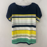 JNY jones new york WOMEN'S T-SHIRT navy white ;yellow green stripe XL