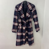 SAKS FIFTH AVE WOMEN'S COAT red navy white plaid M