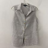 ELLEN TRACY WOMEN'S BLOUSE/SHIRT white grey stripe L