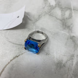 925 WOMEN'S RING silver blue 6.5