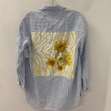 CREAM WOMEN'S BLOUSE/SHIRT striped w/floral back S/36